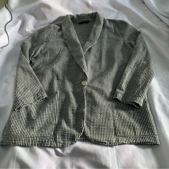 Requirements Jackets & Blazers - Requirements Black White Gingham Blazer 100% Cotton Pockets Single Button 18